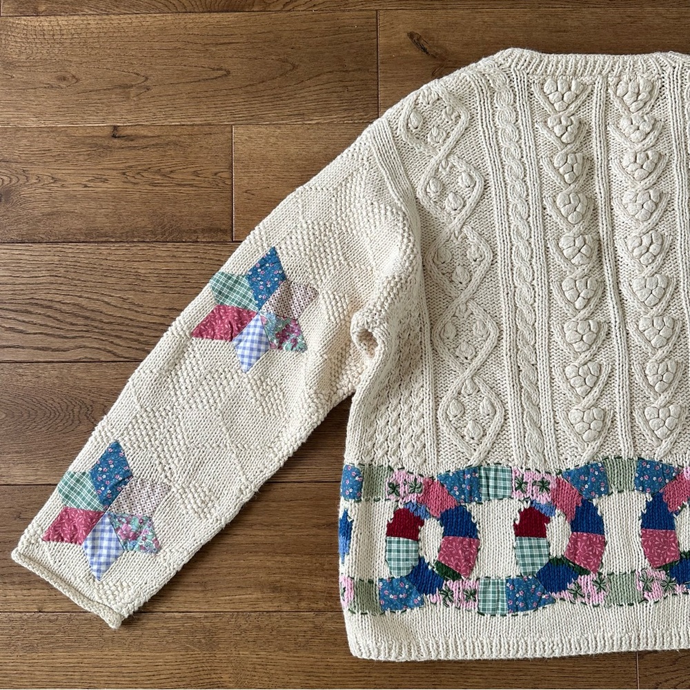 RARE Vintage Patchwork Knit Cardigan Sweater L - Picture 8 of 11
